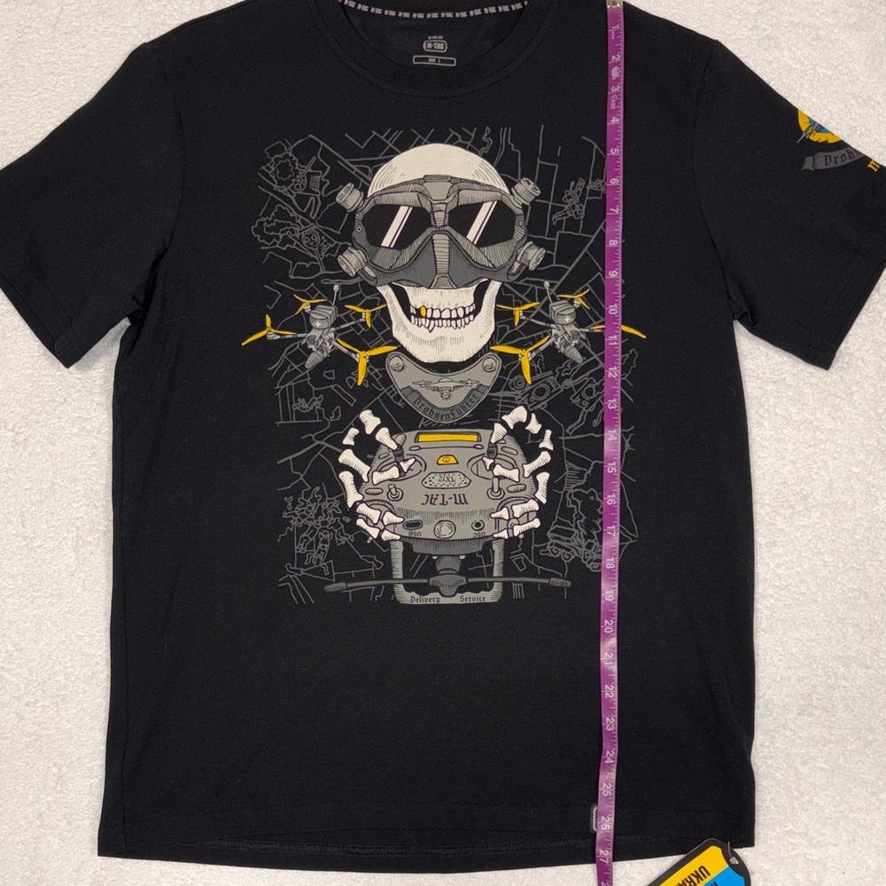 M-Tac T-Shirt Drohnenführer skull drones Ukraine black men’s tee large - Picture 3 of 9